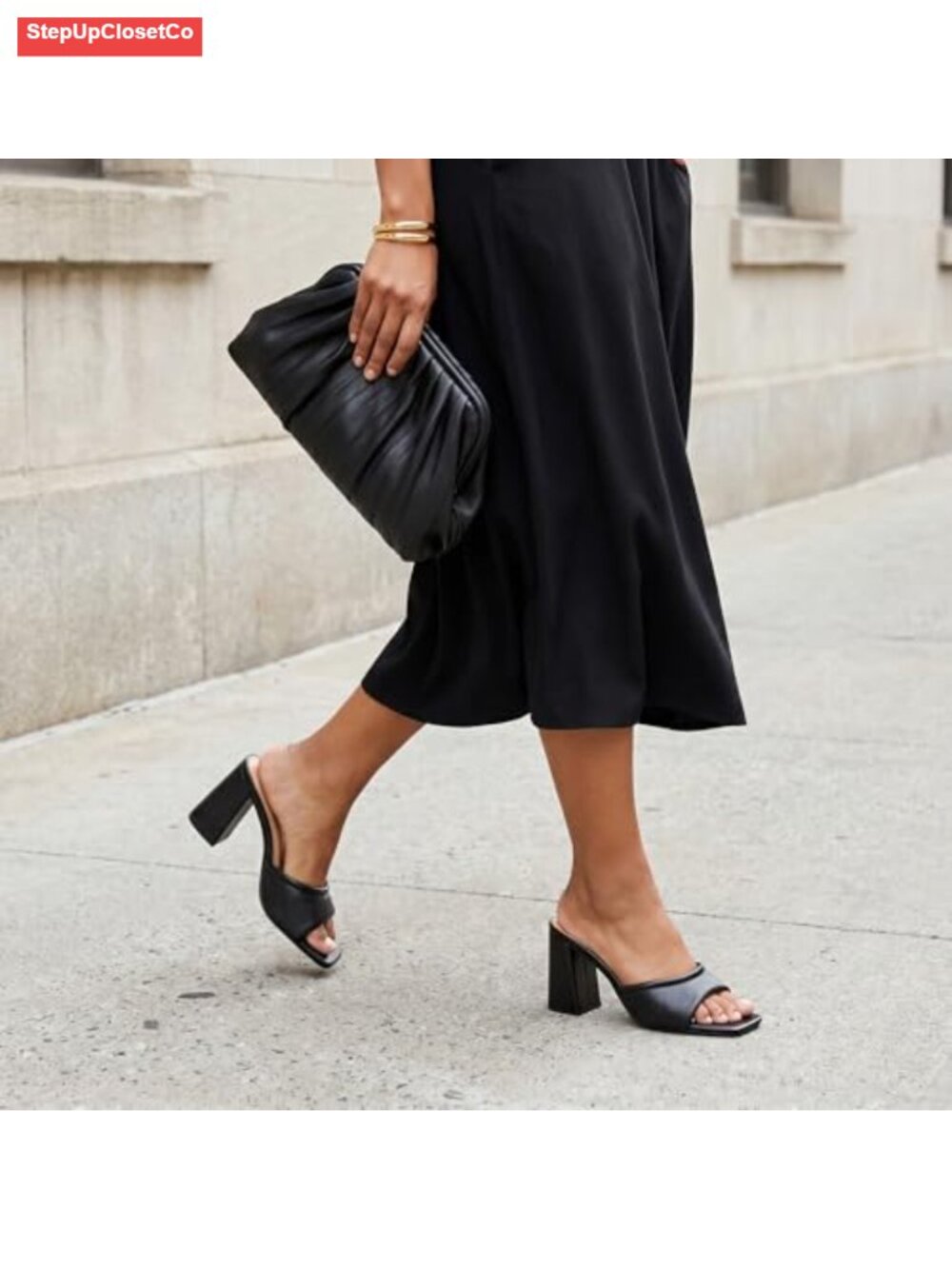 Faux Leather Square Toe Chunky Heel Mules - Picture 3 of 6